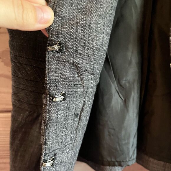 BWear Charcoal Gray Academia Puff Sleeves Cropped Button Front Blazer Size S - Picture 11 of 12